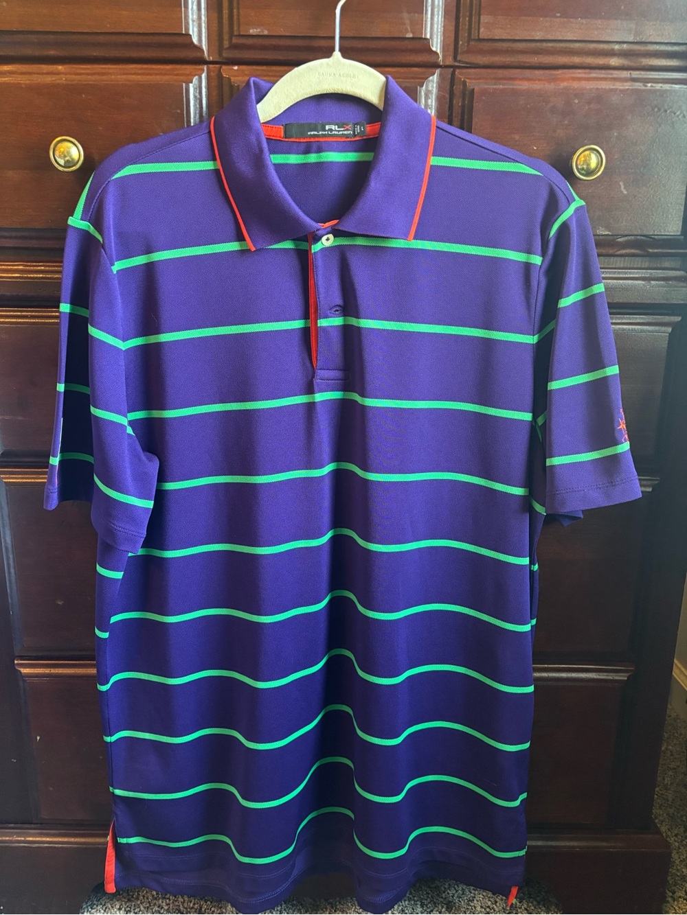 Ralph Lauren Purple Polo with Green Stripes and Red Trim